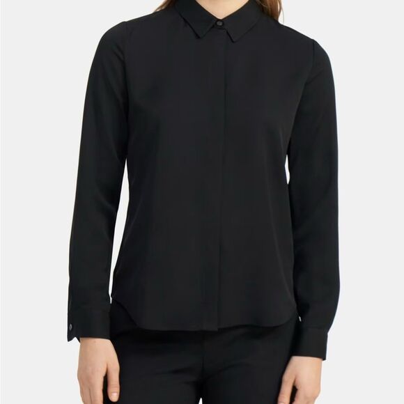Theory Tops - Theory Biddy Sheen Button Down Blouse in Gray Slate Size S